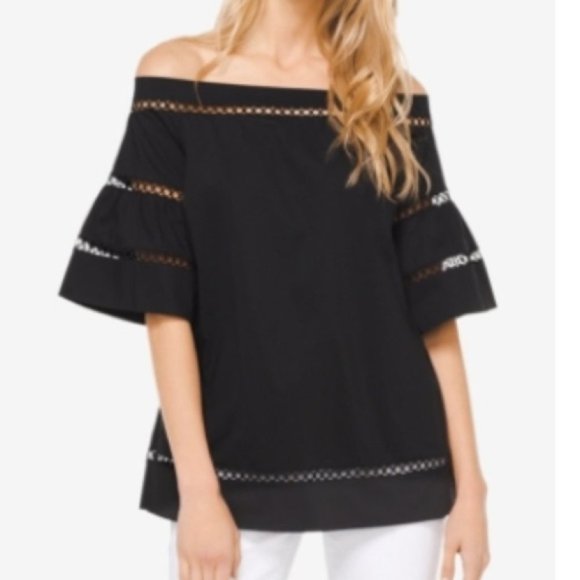 Michael Michael Kors Off-The-Shoulder Crochet Top with Flared Bell Sleeves - Picture 2 of 8